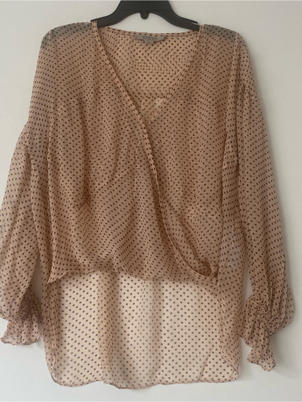 All Saints Beige Polka Dot Wrap-Style Blouse sz 6 new